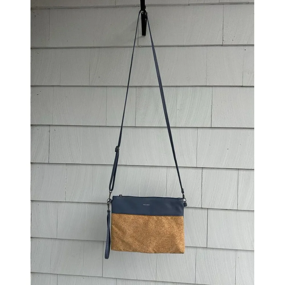 PIxie Mood Nicole Pouch‎ Blue Vegan Leather & Cork Convertible Crossbody Bag